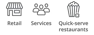 Retail, services, quick-serve restaurants